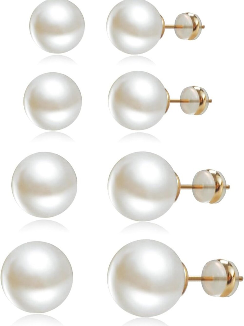 Elegant Pearl Stud Earrings Set - 4 Pairs Sterling Silver Jewelry for Women